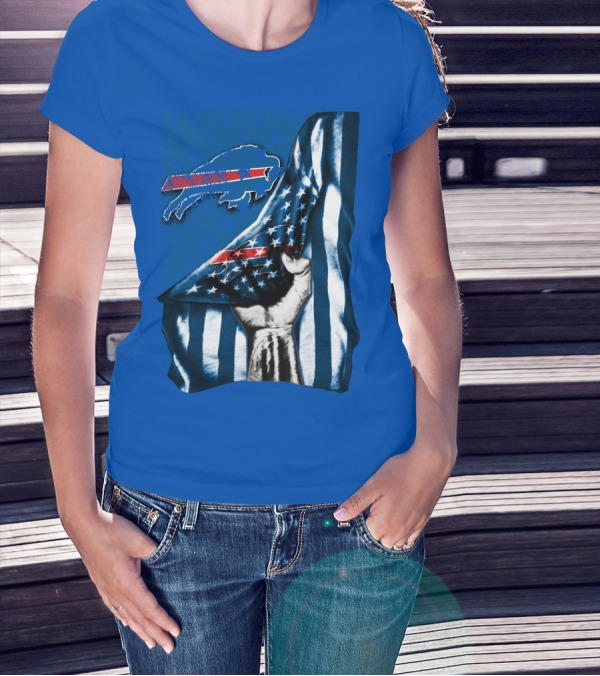 Buffalo Bills American Flag Blue Stripes Football Fan Fist T-Shirt