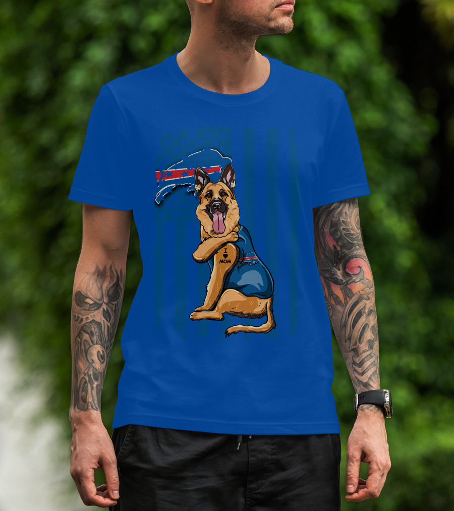 German Shepherd I Love Mom Buffalo Bills Fan Tattoo Art T-Shirt