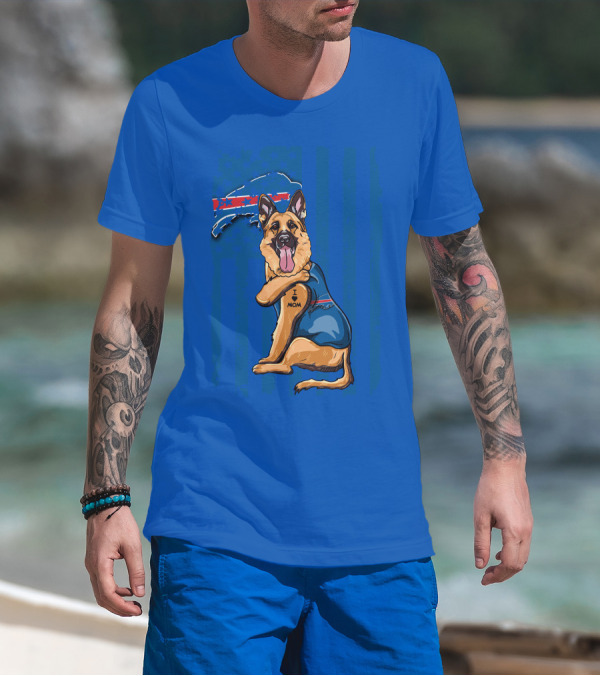 German Shepherd I Love Mom Buffalo Bills Fan Tattoo Art T-Shirt