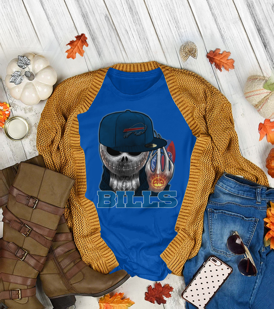 Jackskull Buffalo Bills NFL Skeleton Pumpkin Halloween T-Shirt