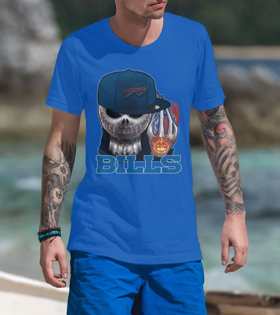 Jackskull Buffalo Bills NFL Skeleton Pumpkin Halloween T-Shirt