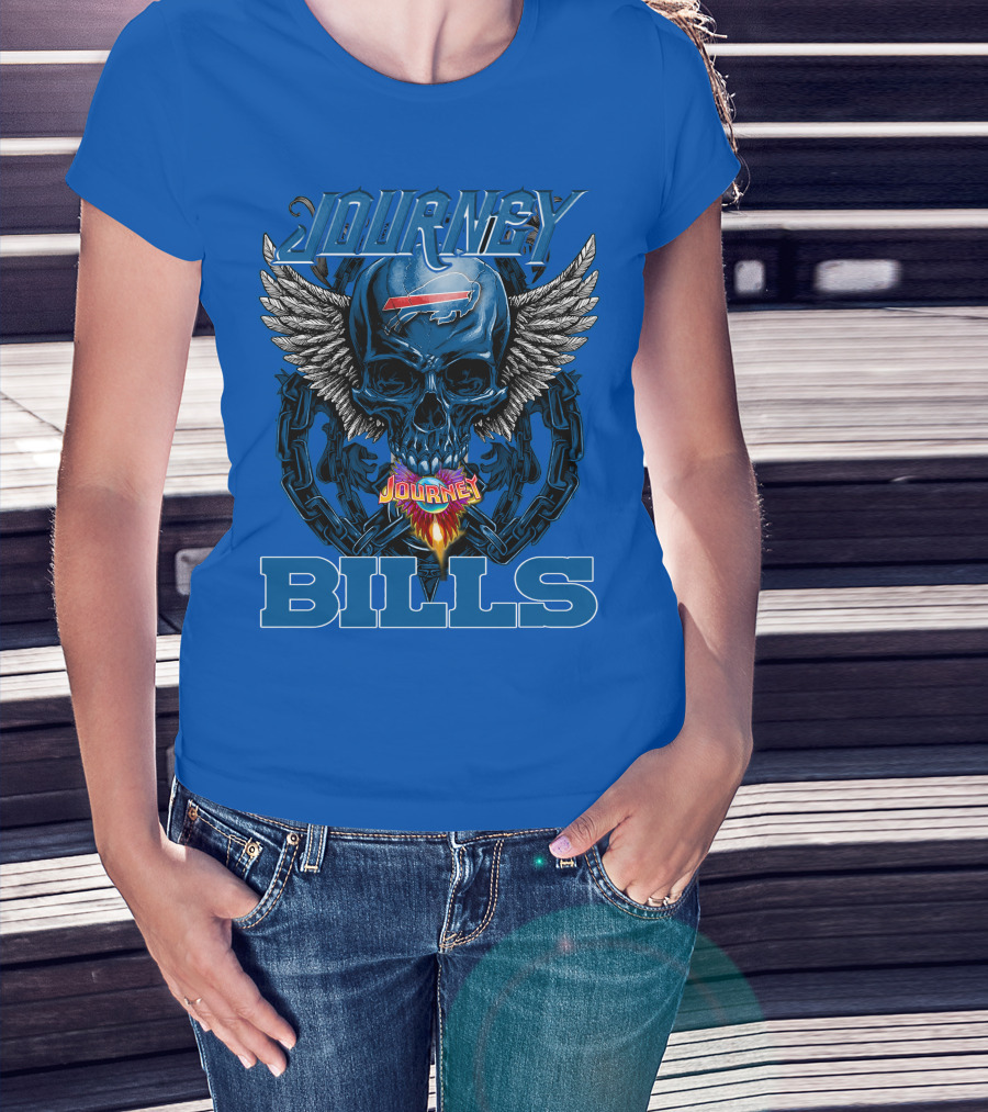 Journey Buffalo Bills Skull Wings Flame Chain T-Shirt