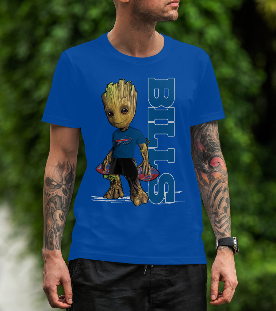 Groot Buffalo Bills Nfl Fan With Team Football Board T-Shirt