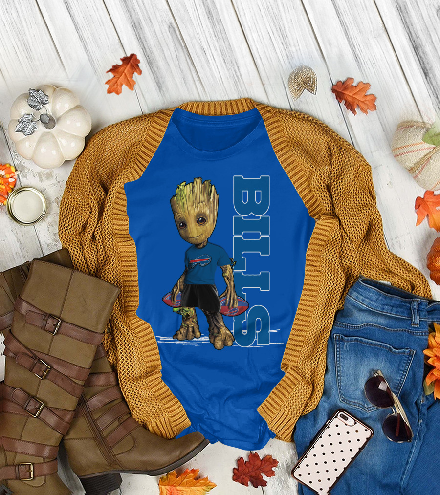 Groot Buffalo Bills Nfl Fan With Team Football Board T-Shirt