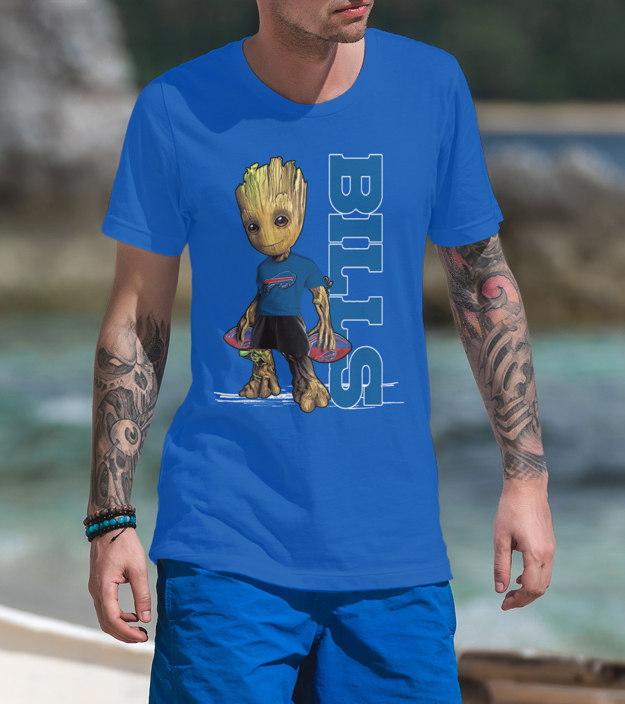 Groot Buffalo Bills Nfl Fan With Team Football Board T-Shirt
