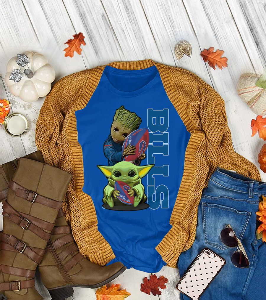 Bills Football Groot and Baby Yoda Grzd Buffalo Bills T-Shirt