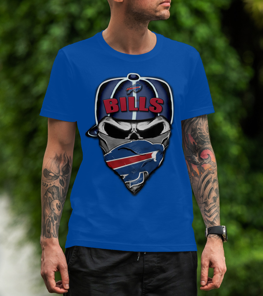 Buffalo Bills Skull Bandana Nfl Fan Skullcap T-Shirt