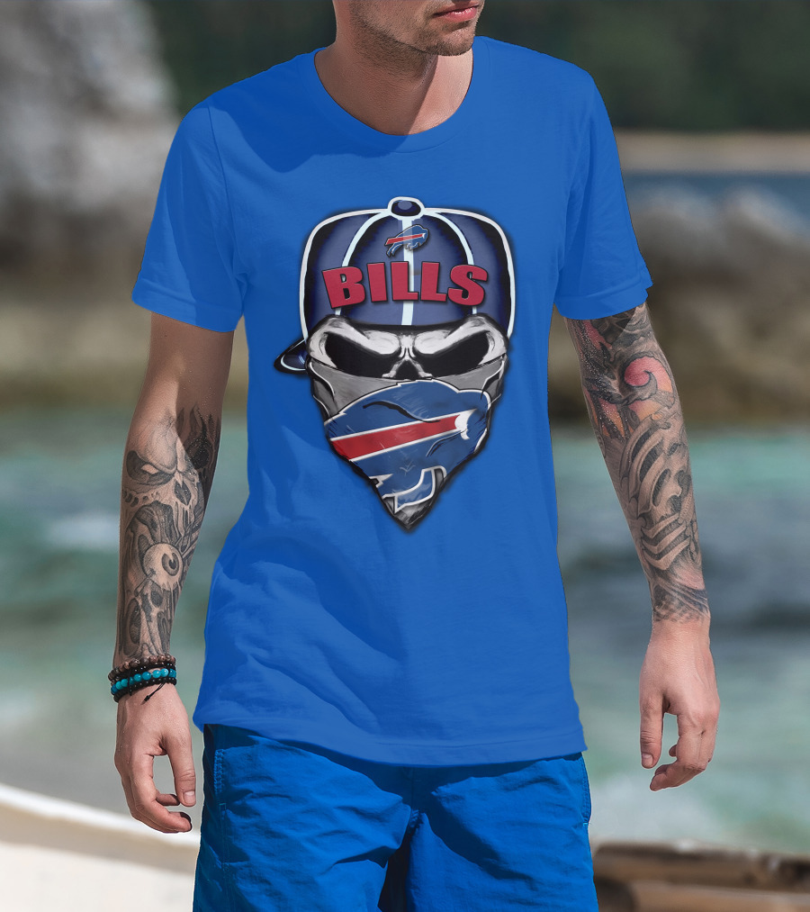 Buffalo Bills Skull Bandana Nfl Fan Skullcap T-Shirt