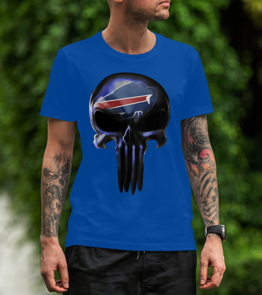 Buffalo Bills Nfl Skull Logo 49 Blue T-Shirt