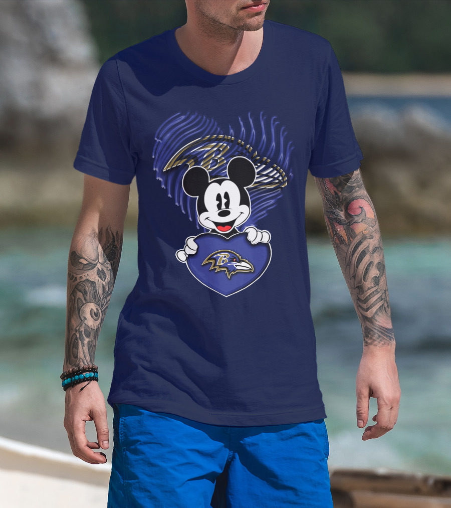 Mickey Mouse Baltimore Ravens Heart T-Shirt