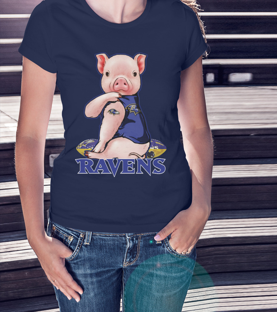 Ravens Pig Mascot With Baltimore Ravens T-Shirt