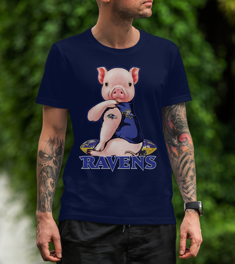 Ravens Pig Mascot With Baltimore Ravens T-Shirt