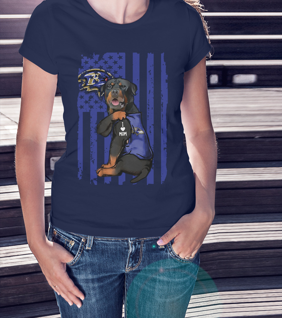 Rottweiler I Love Mom Baltimore Ravens Flag T-Shirt