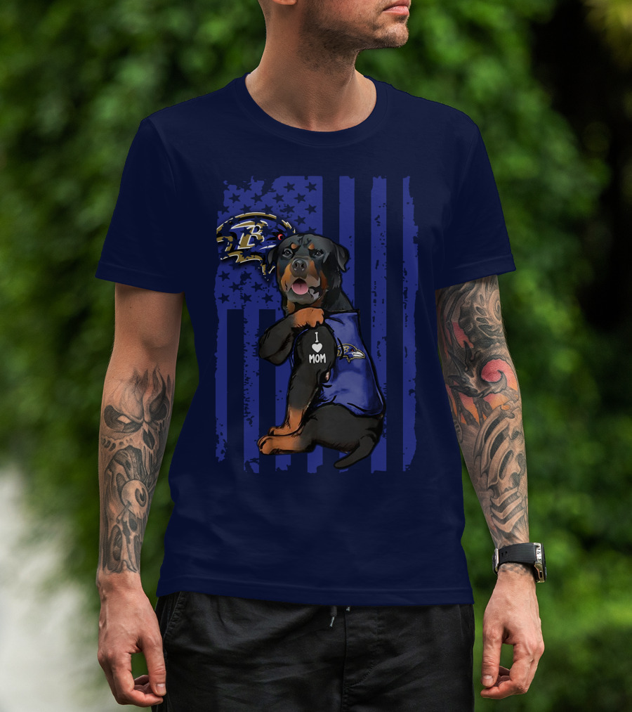 Rottweiler I Love Mom Baltimore Ravens Flag T-Shirt