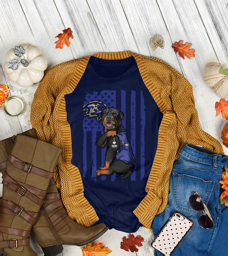 Rottweiler I Love Mom Baltimore Ravens Flag T-Shirt