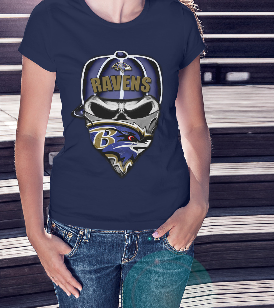 Baltimore Ravens Skull Bandana Hat T-Shirt