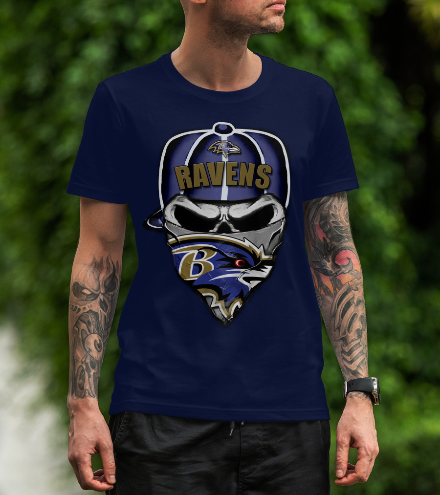 Baltimore Ravens Skull Bandana Hat T-Shirt