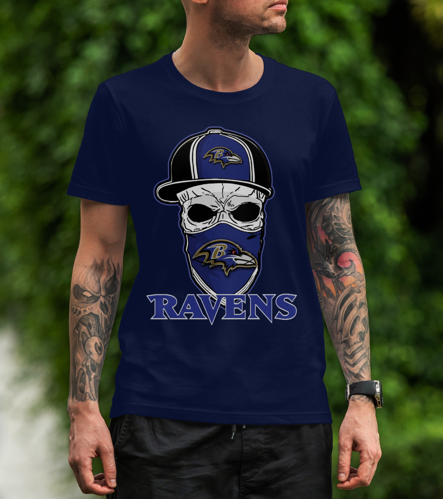 Baltimore Ravens Skull Cap Logo T-Shirt