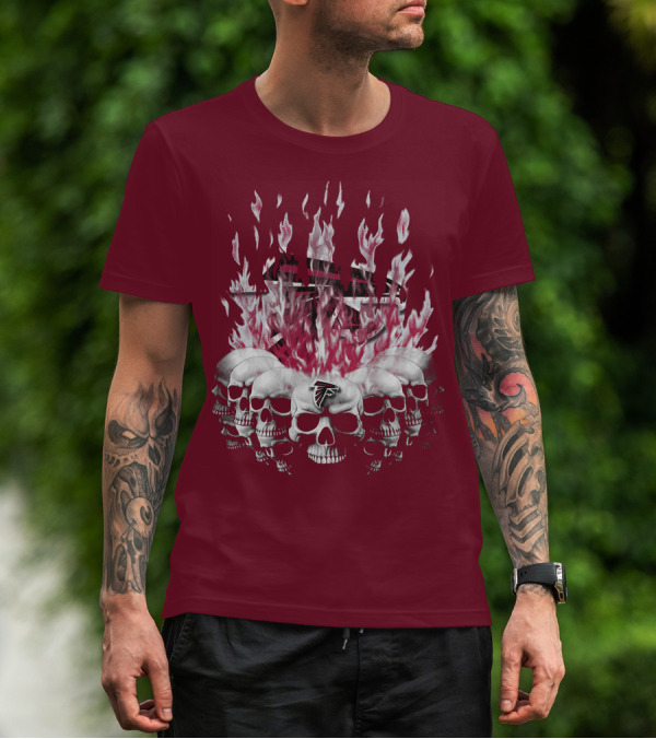Atlanta Falcons Flaming Skulls Nfl Team Logo T-Shirt