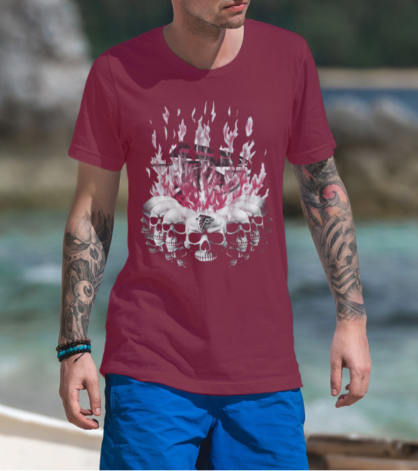 Atlanta Falcons Flaming Skulls Nfl Team Logo T-Shirt