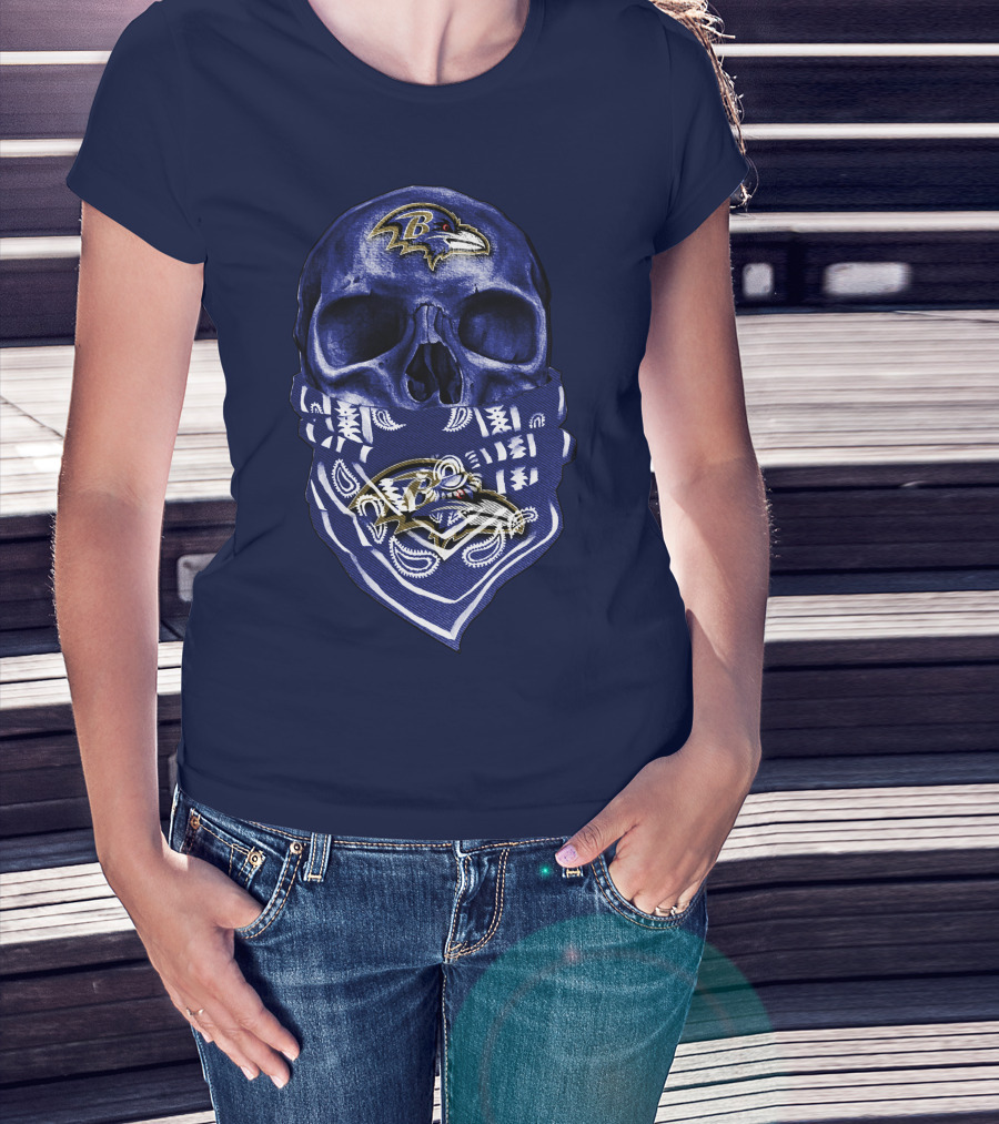 Skull Baltimore Ravens Bandana Blue T-Shirt