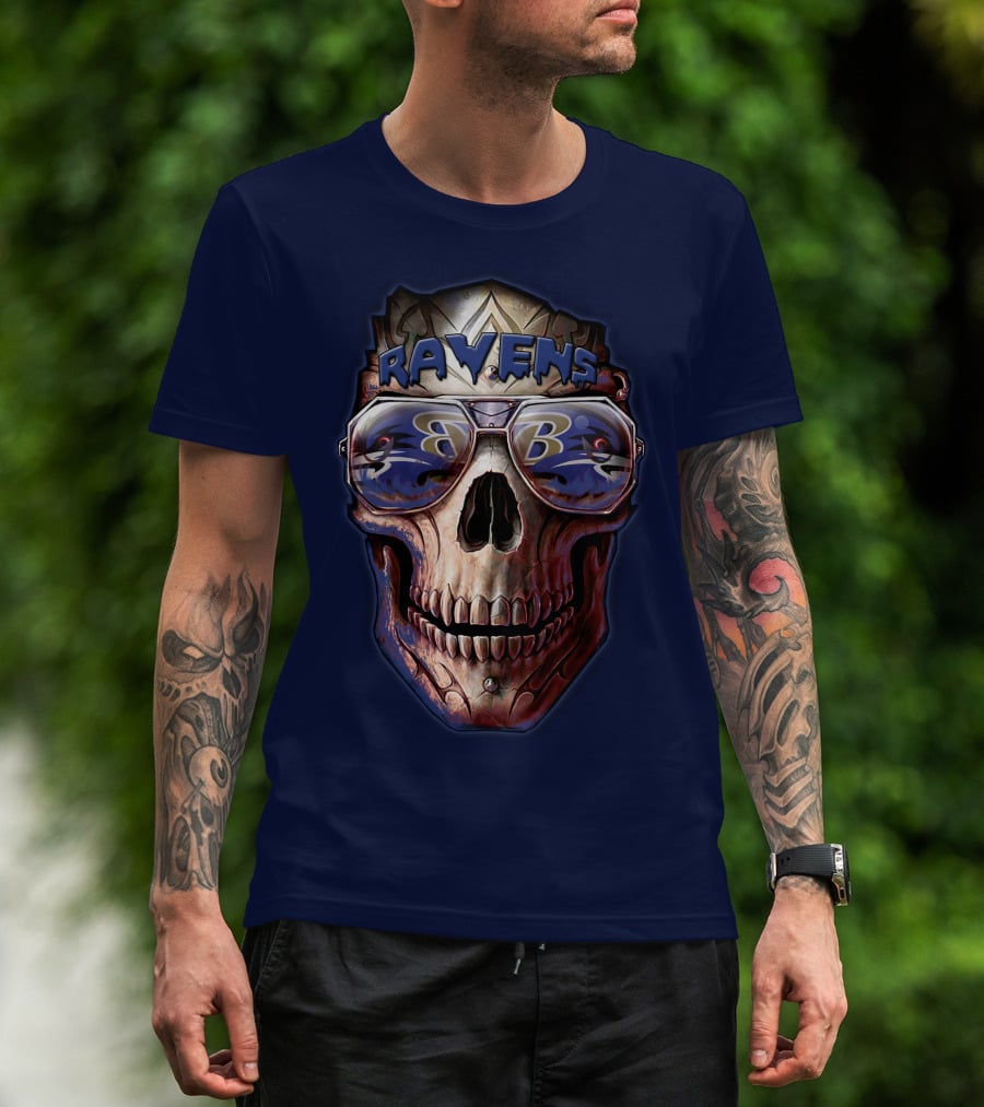 Baltimore Ravens Skull With Sunglasses Featuring Team T-Shirt