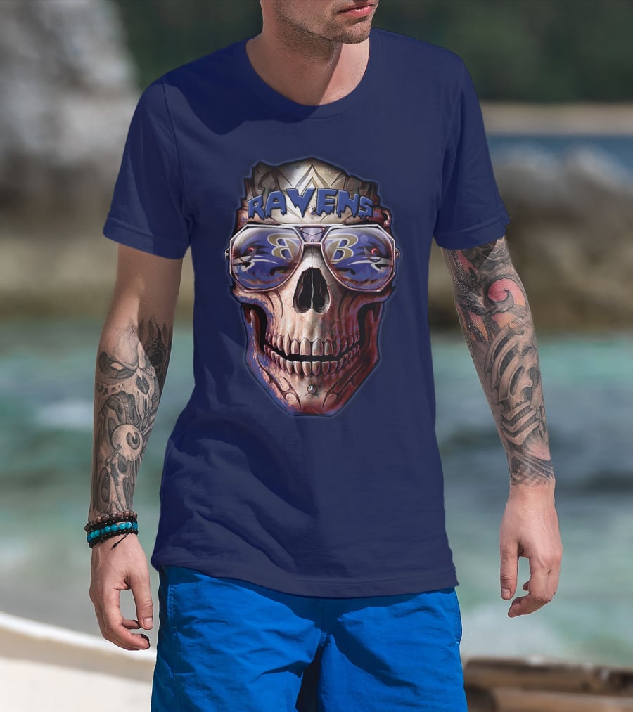 Baltimore Ravens Skull With Sunglasses Featuring Team T-Shirt