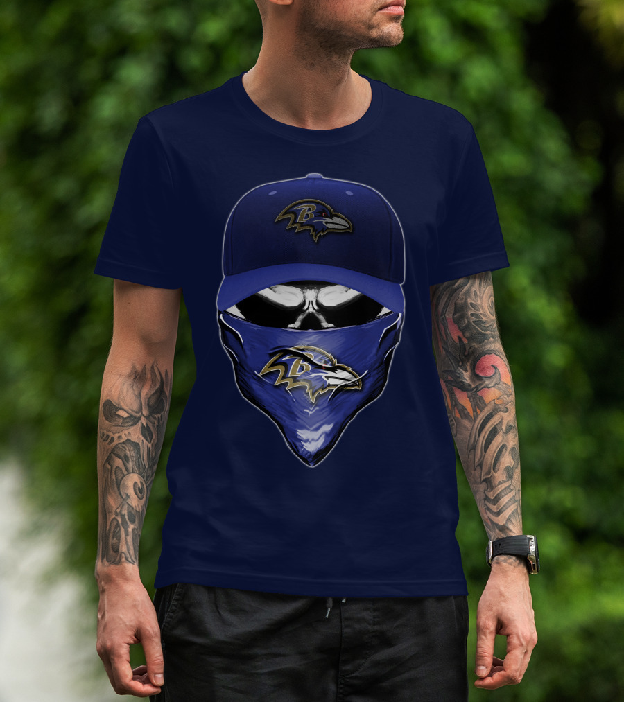 Skull V6 Baltimore Ravens Mask Cap Combo T-Shirt