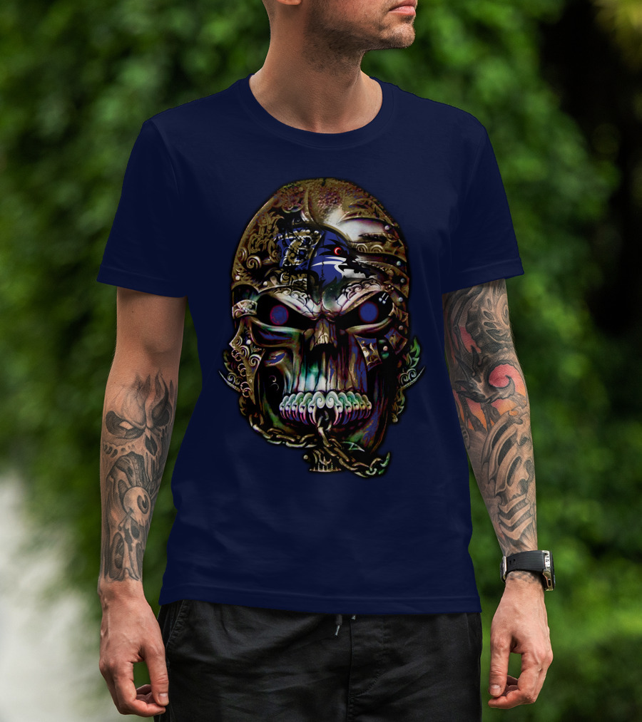 Baltimore Ravens 70 Skull Design With Ravens Logo And Metallic Elements T-Shirt