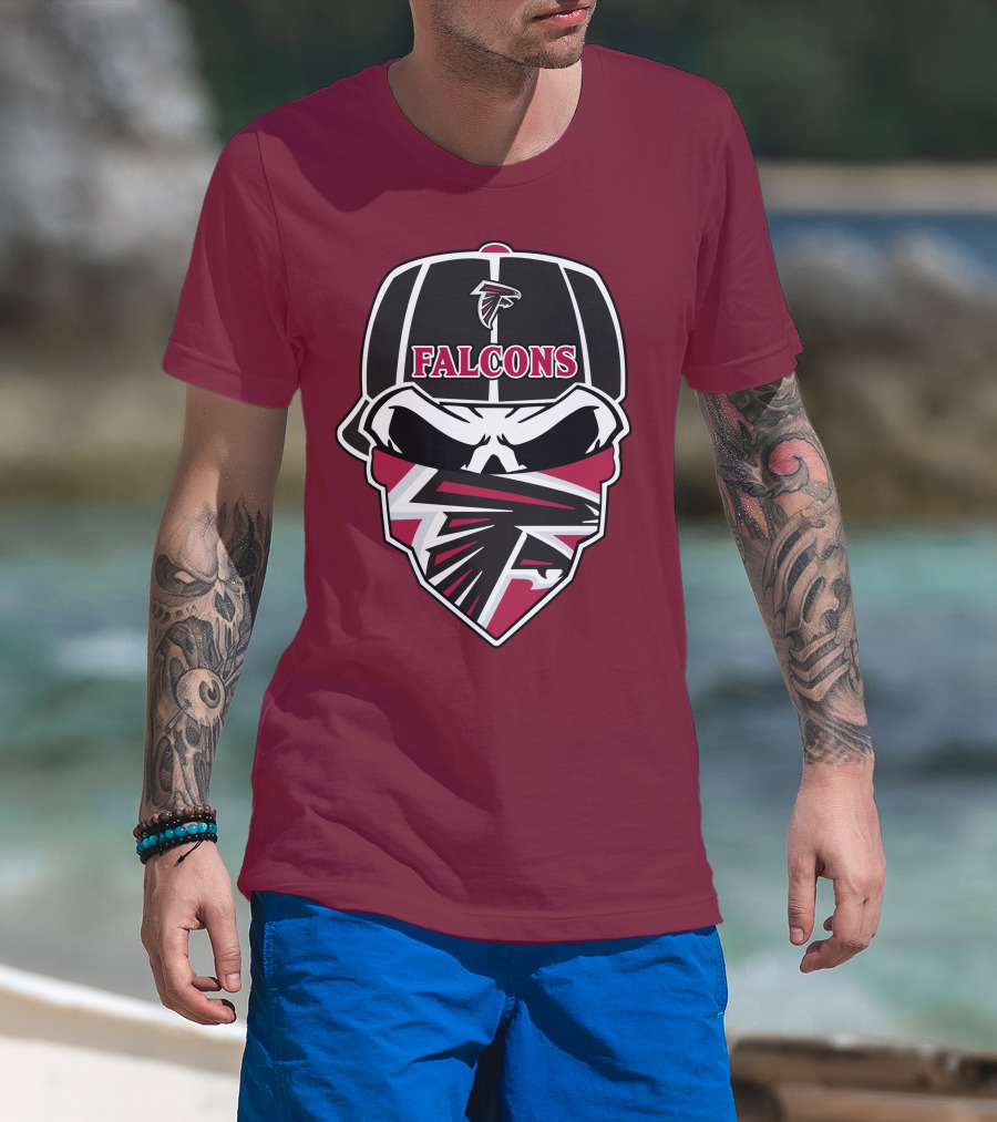 Atlanta Falcons Logo Skull With Hat And Bandana T-Shirt
