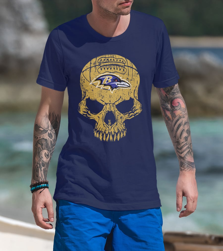 Baltimore Ravens Skull Football T-Shirt