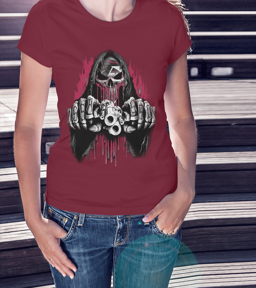 Atlanta Falcons Skull With Brass Knuckles And Dual Pistols T-Shirt