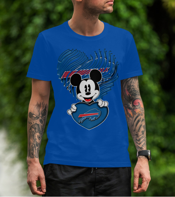 Mick Mouse With Buffalo Bills Heart Logo Fan T-Shirt