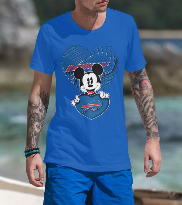 Mick Mouse With Buffalo Bills Heart Logo Fan T-Shirt