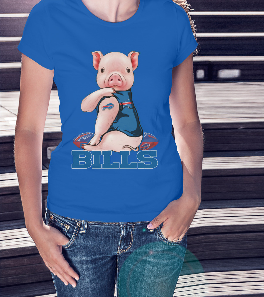 Pig Wearing Buffalo Bills Shirt On Football T-Shirt