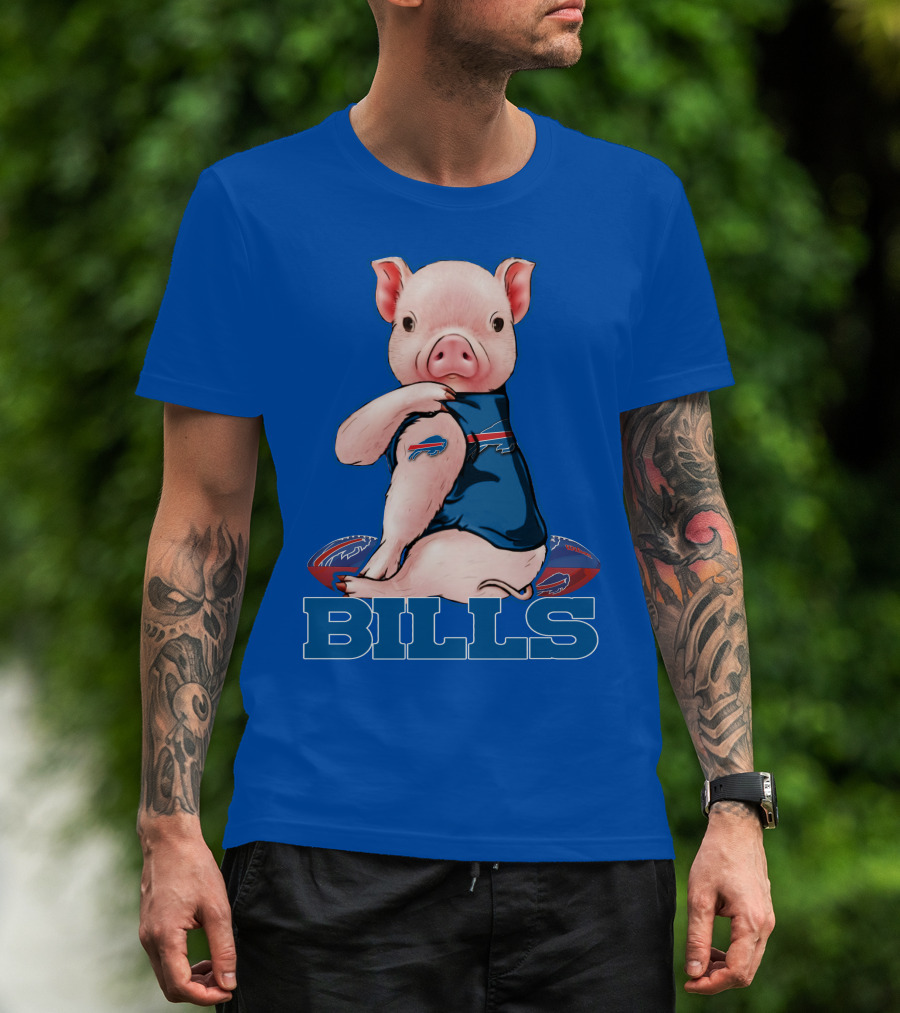 Pig Wearing Buffalo Bills Shirt On Football T-Shirt