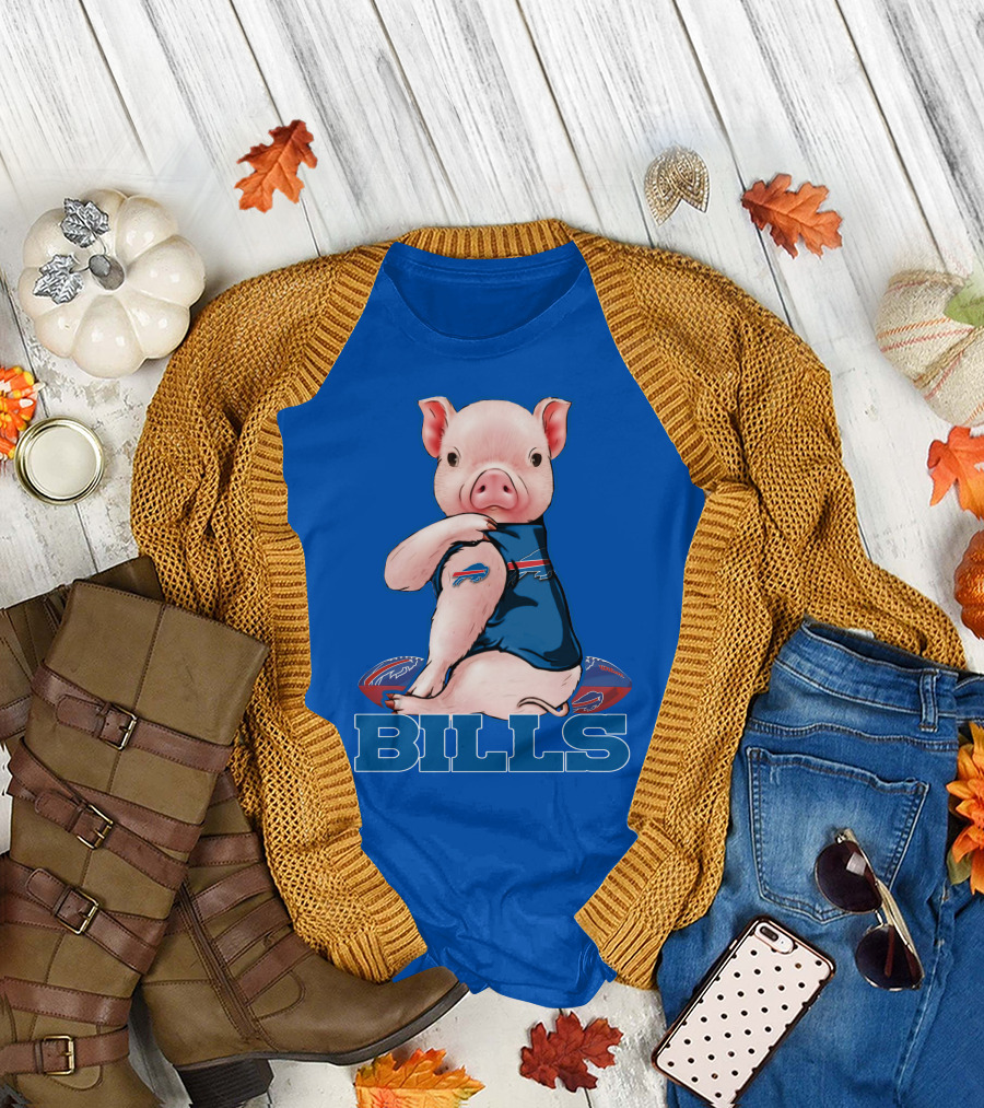 Pig Wearing Buffalo Bills Shirt on Football T-Shirt