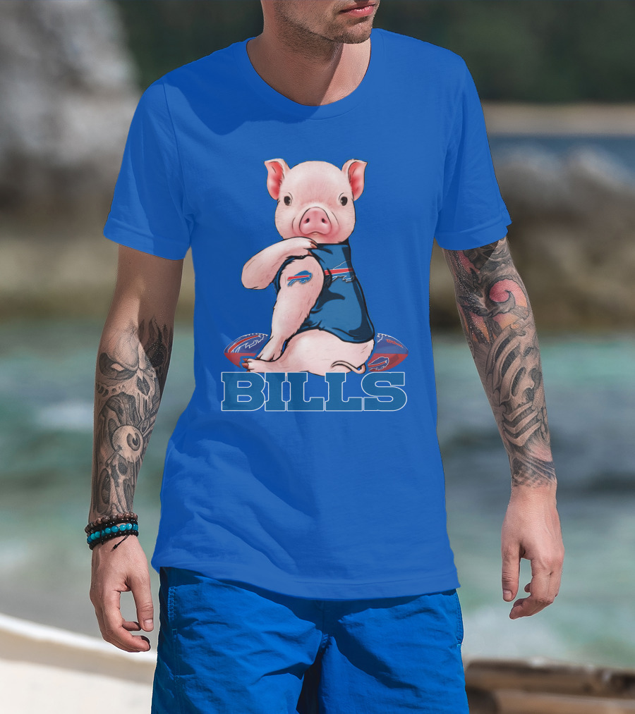 Pig Wearing Buffalo Bills Shirt On Football T-Shirt