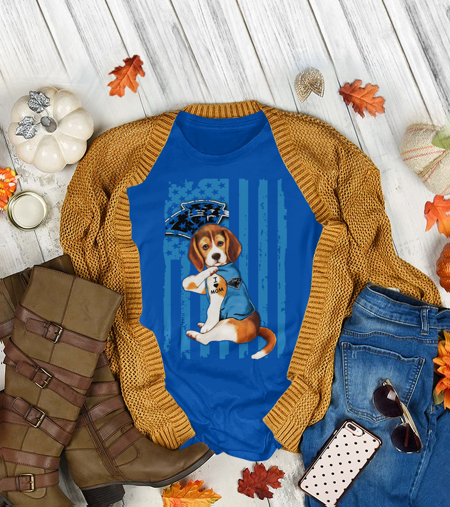 Beagle I Love Mom Carolina Panthers NFL Puppy Fan T-Shirt