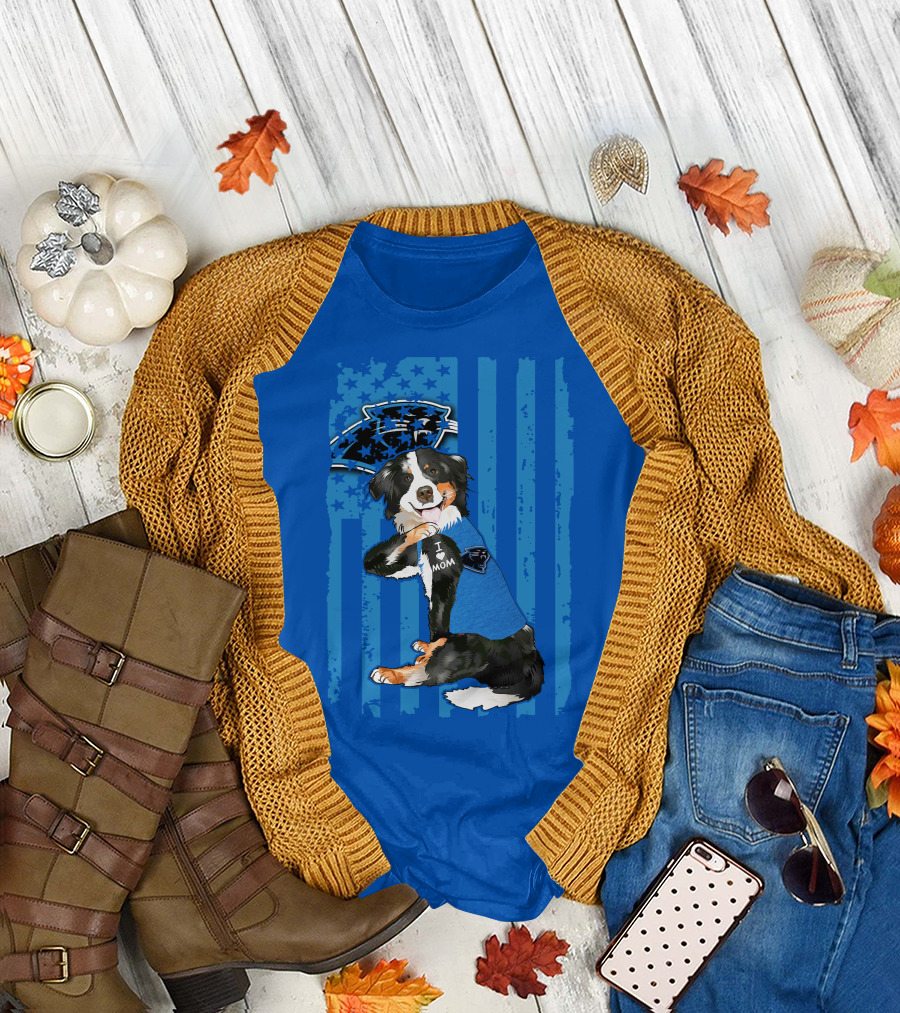 Border Collie I Love Mom Carolina Panthers T-Shirt