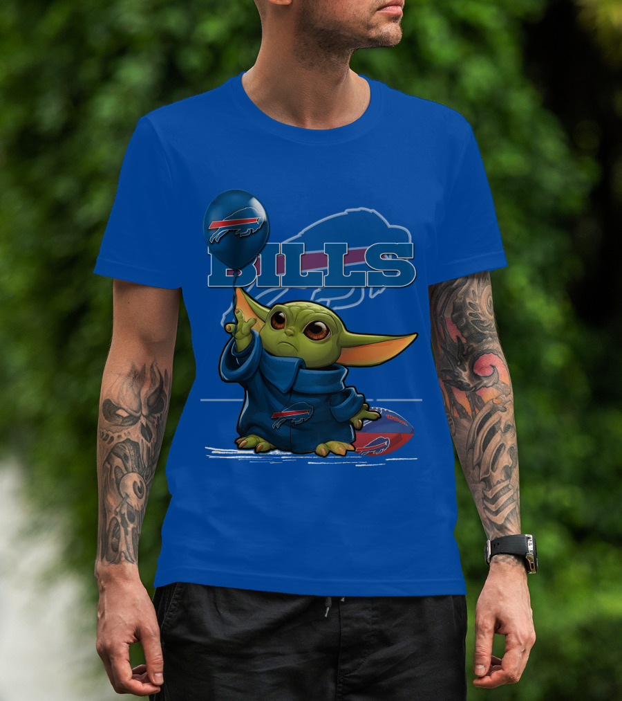 Yoda V1 Buffalo Bills Baby Alien Holding Buffalo Bills Balloon Football T-Shirt