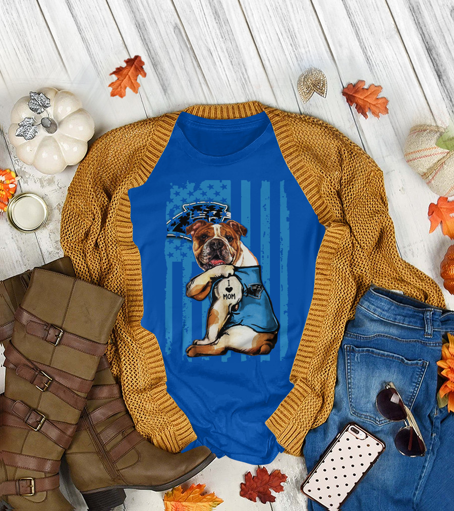 Bulldog Carolina Panthers I Love Mom T-Shirt