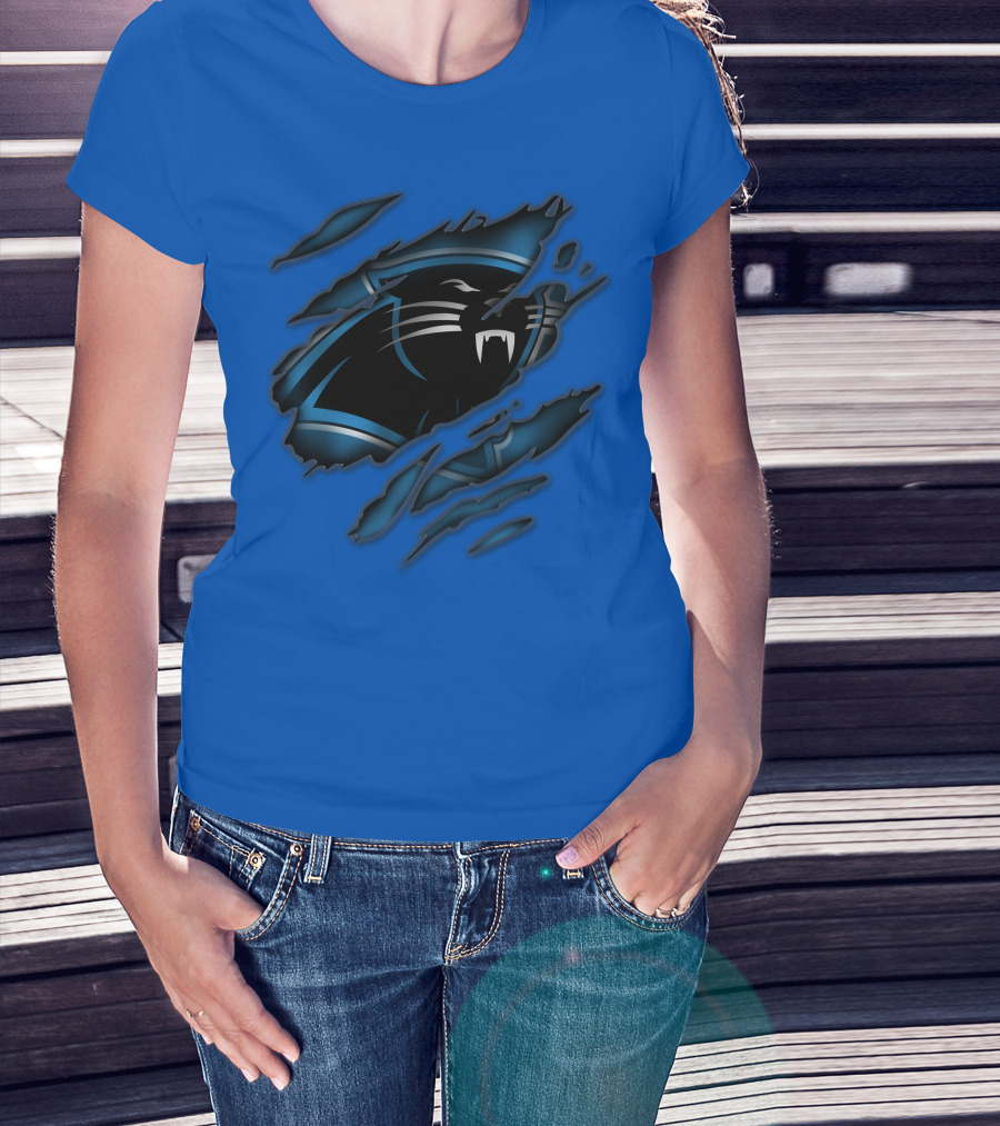 Carolina Panthers Logo Claw Marks Blue T-Shirt