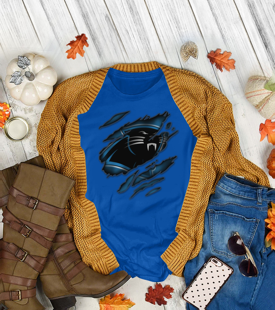 Carolina Panthers Logo Claw Marks Blue T-Shirt