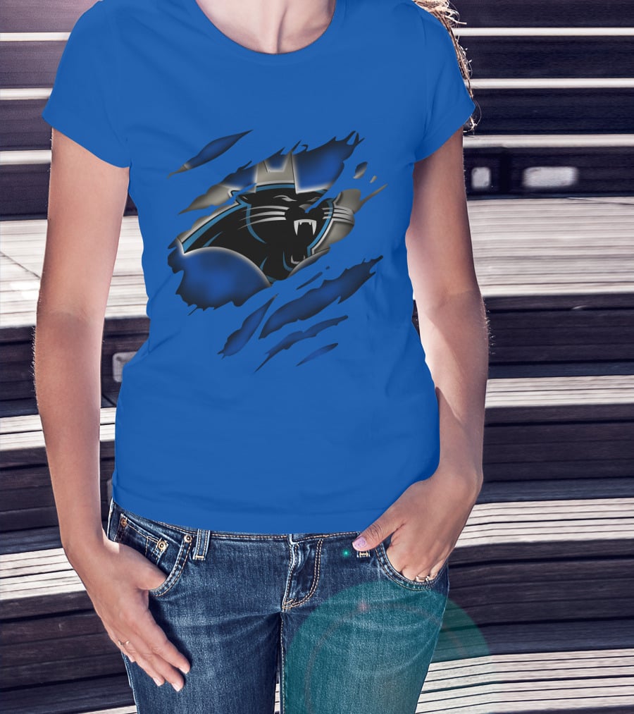 Carolina Panthers 25 Roaring Panther Claw Mark Blue T-Shirt