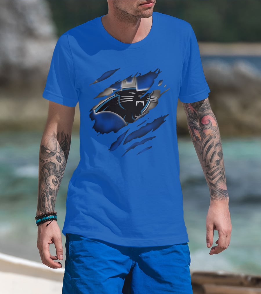 Carolina Panthers 25 Roaring Panther Claw Mark Blue T-Shirt