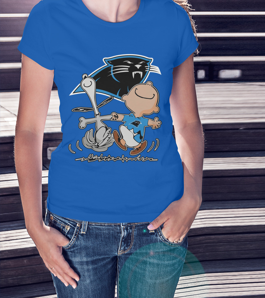 Carolina Panthers 27 Dance With Cartoon Dog And Boy Football Team T-Shirt
