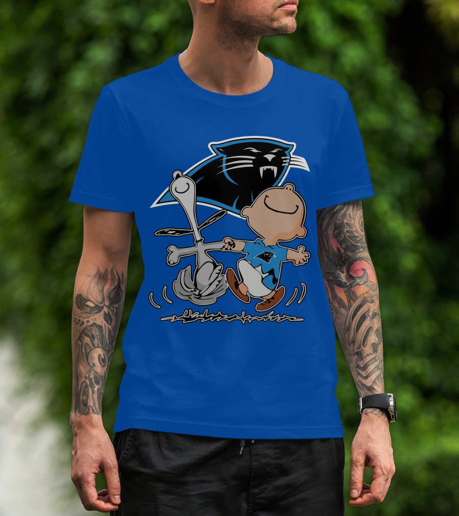 Carolina Panthers 27 Dance With Cartoon Dog And Boy Football Team T-Shirt