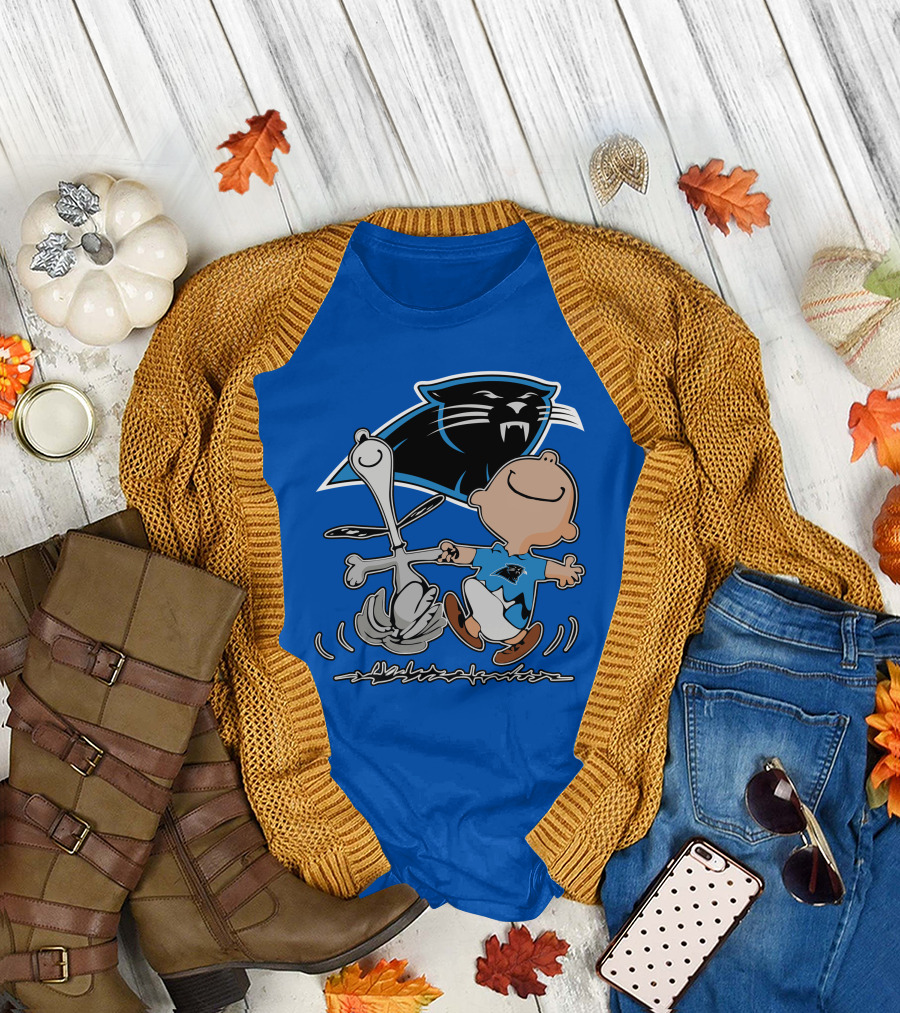 Carolina Panthers 27 Dance With Cartoon Dog And Boy Football Team T-Shirt