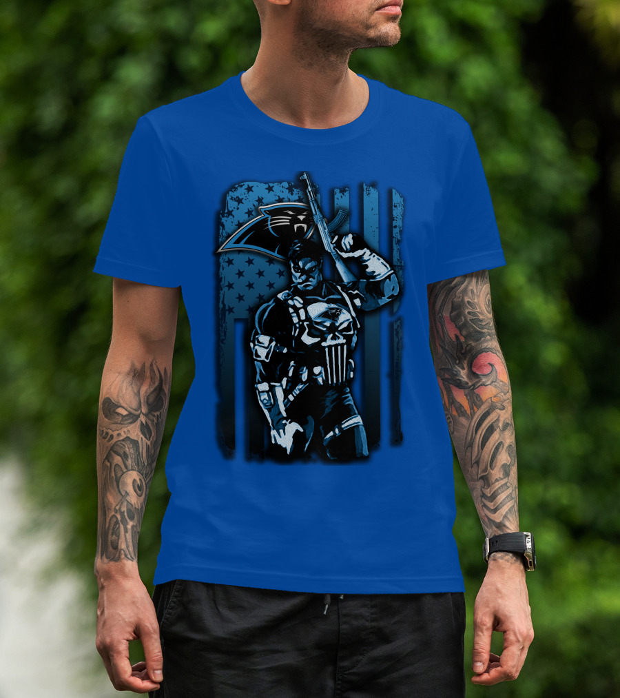 Carolina Panthers 31 Punisher Blue Flag T-Shirt